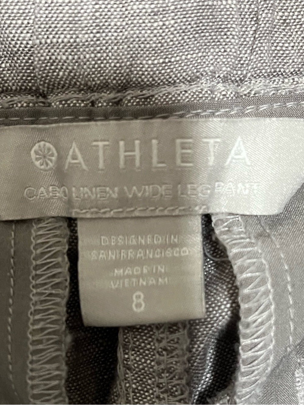 Athleta Cabo Linen Wide Leg Pant Womens Size 8 Grey Elastic Waist Zipper Pockets - Picture 2 of 9